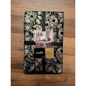 Color Drift Sugary Skulls Printed Metallic Tablecloth 60”X84” NEW